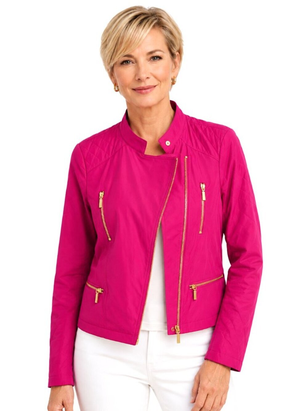 Ellen Tracy Magenta Pink Quilted Asymmetrical Zip Moto Jacket